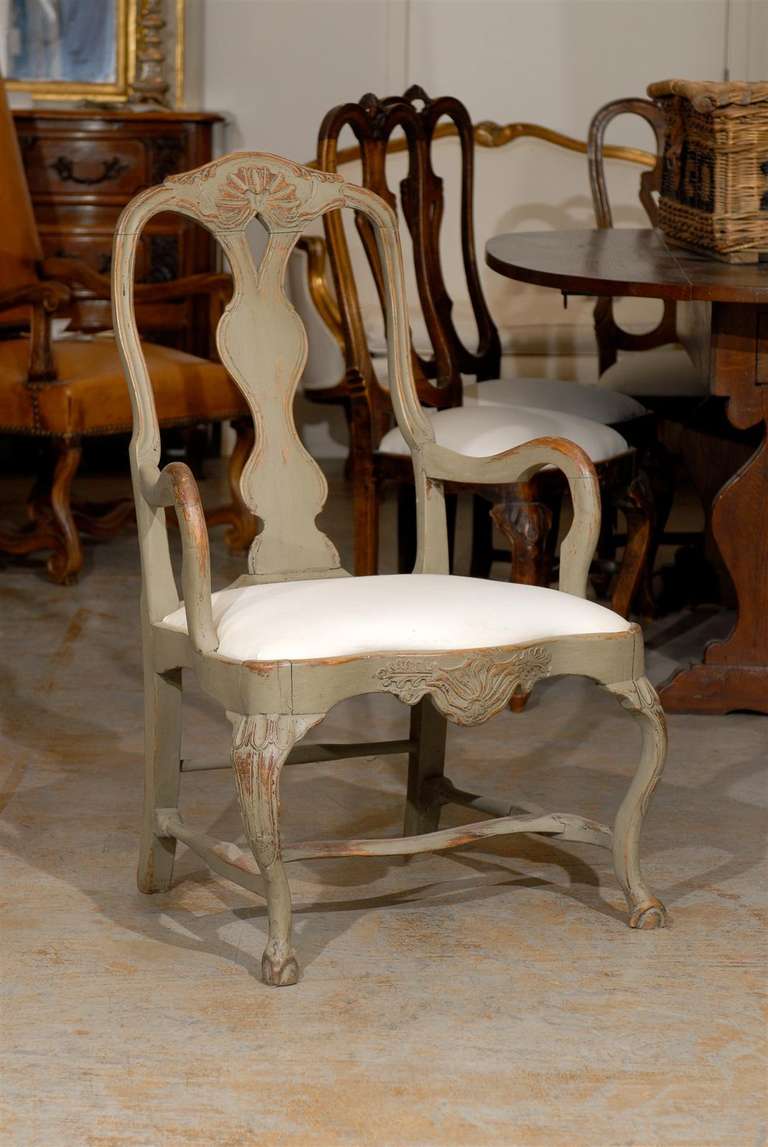 Painted 18th Century Swedish Rococo Arm Chair