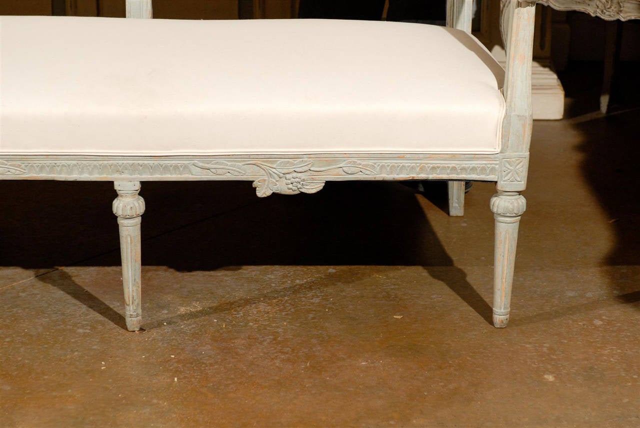 Upholstery Neoclassical Revival Swedish Painted and Carved Upholstered Bench, circa 1890 For Sale