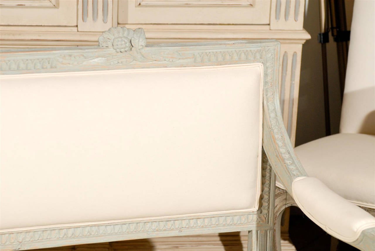 Neoclassical Revival Swedish Painted and Carved Upholstered Bench, circa 1890 For Sale 1