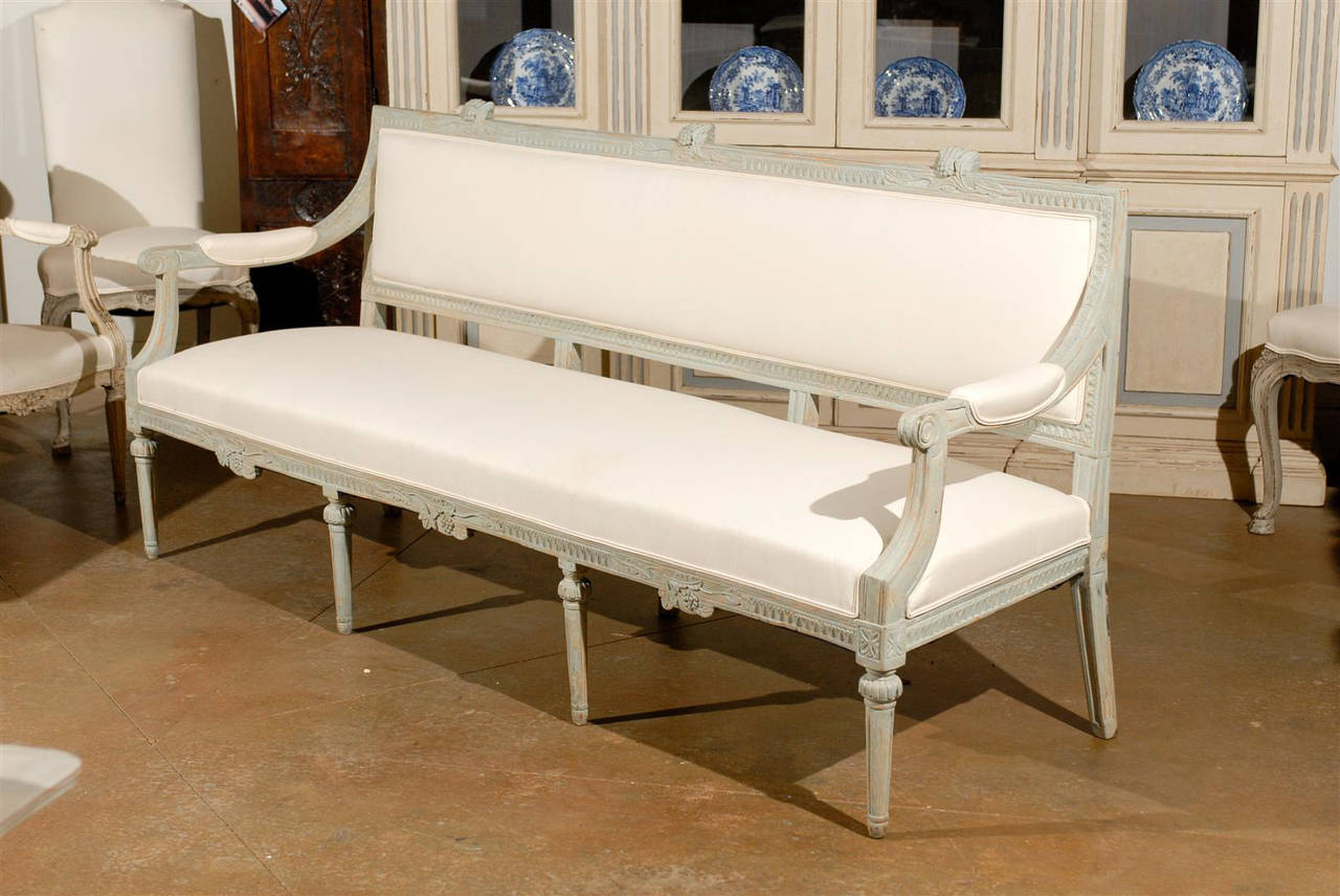 Neoclassical Revival Swedish Painted and Carved Upholstered Bench, circa 1890 For Sale 4