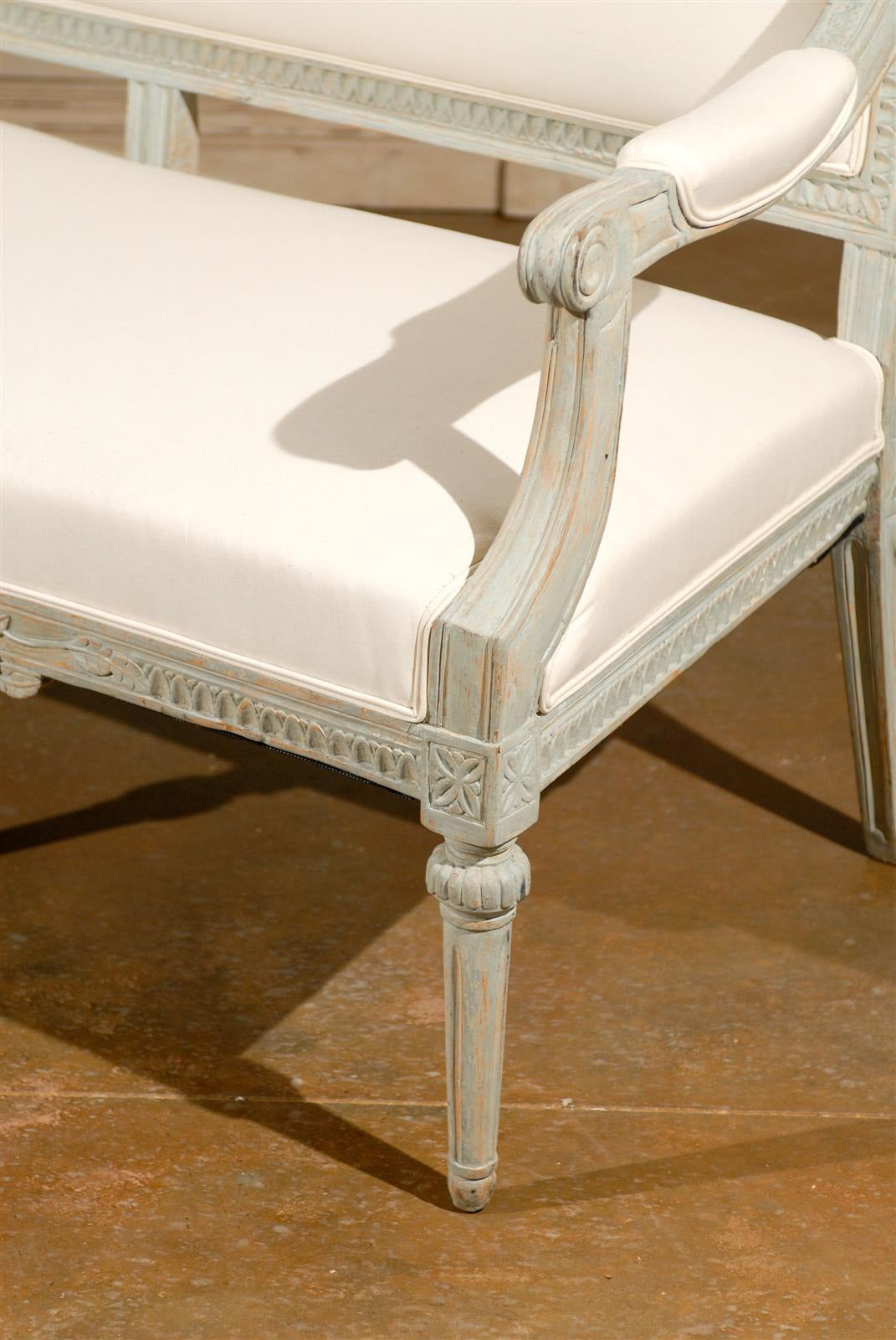 Neoclassical Revival Swedish Painted and Carved Upholstered Bench, circa 1890 In Good Condition For Sale In Atlanta, GA
