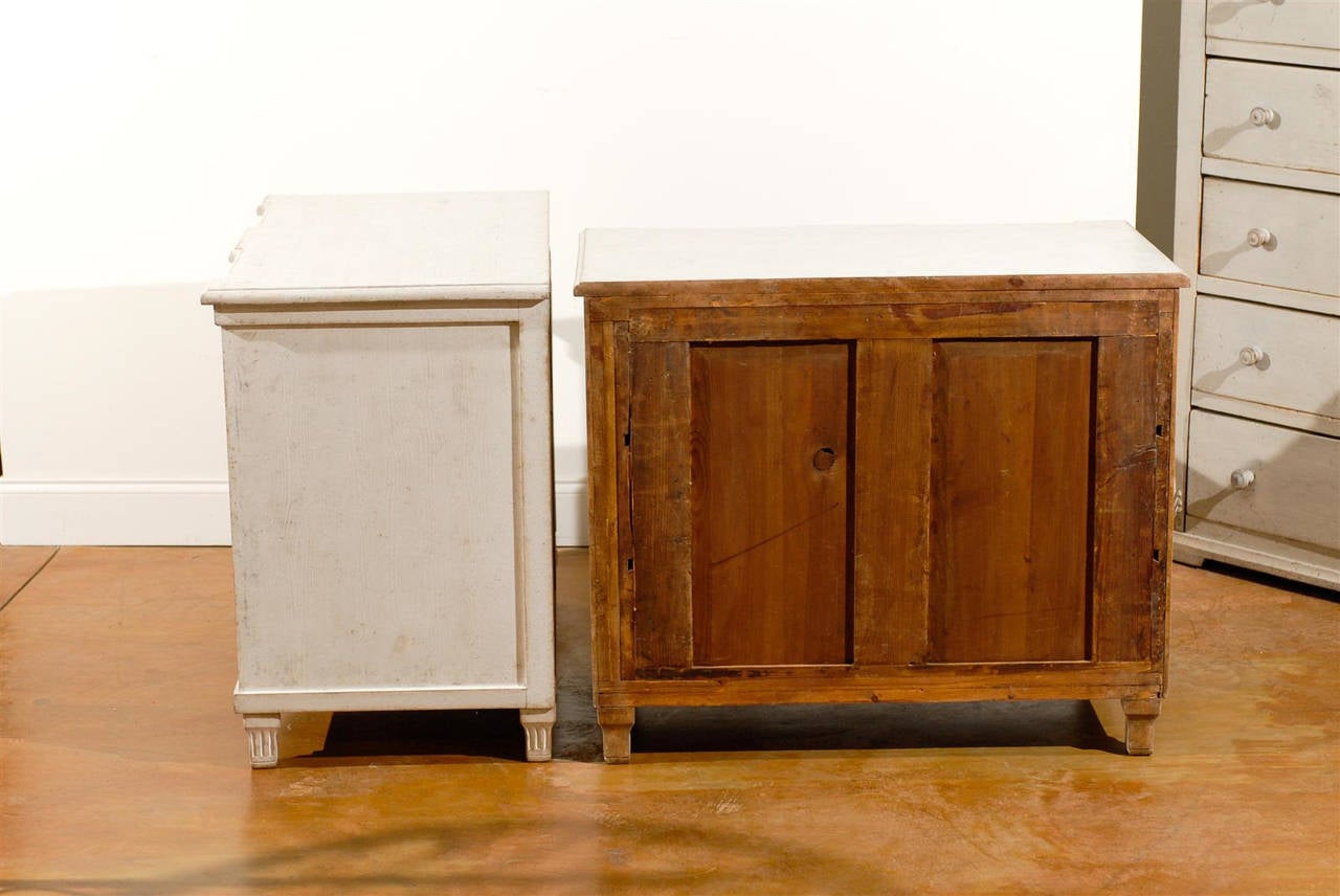 19th Century Pair of Swedish 1880s Painted Wood Breakfront Three-Drawer Bedside Commodes