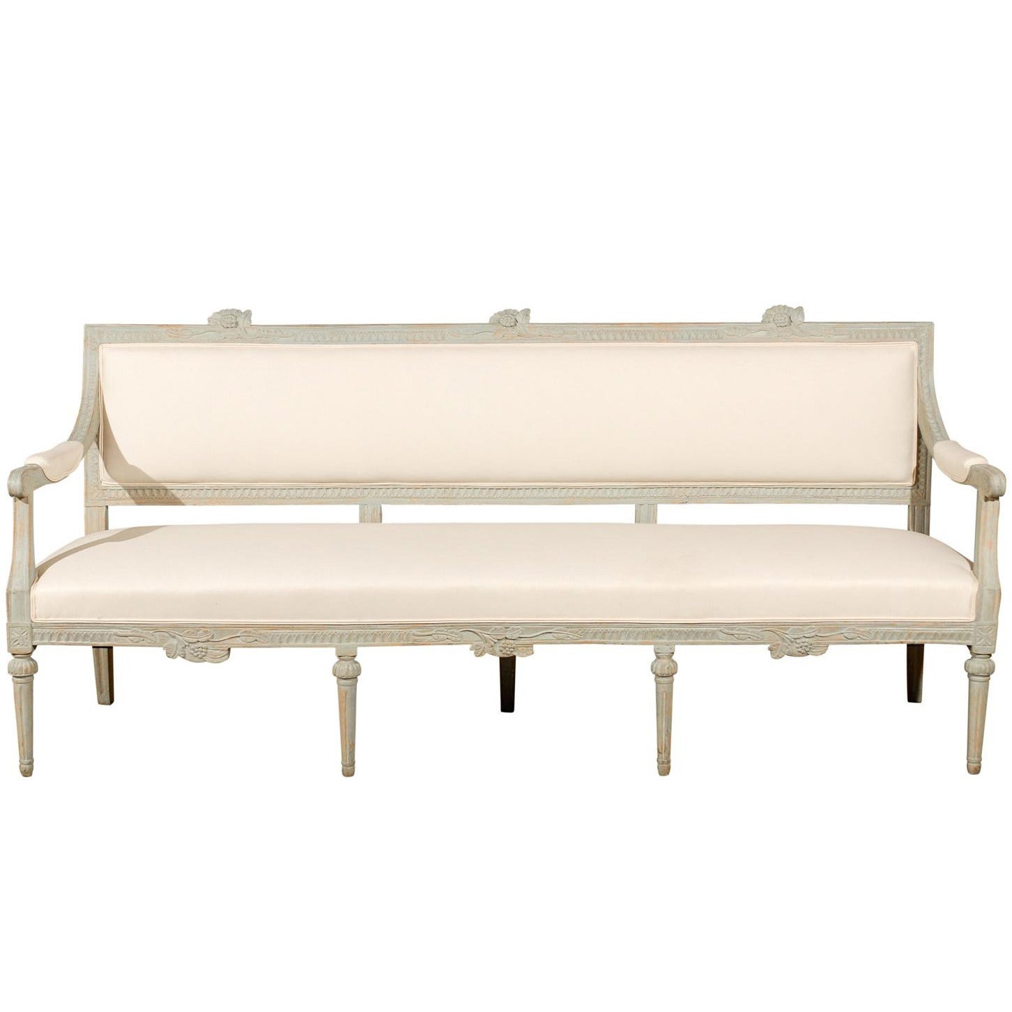 Neoclassical Revival Swedish Painted and Carved Upholstered Bench, circa 1890 For Sale