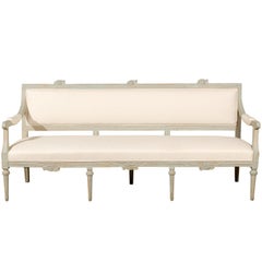 Neoclassical Revival Swedish Painted and Carved Upholstered Bench, circa 1890