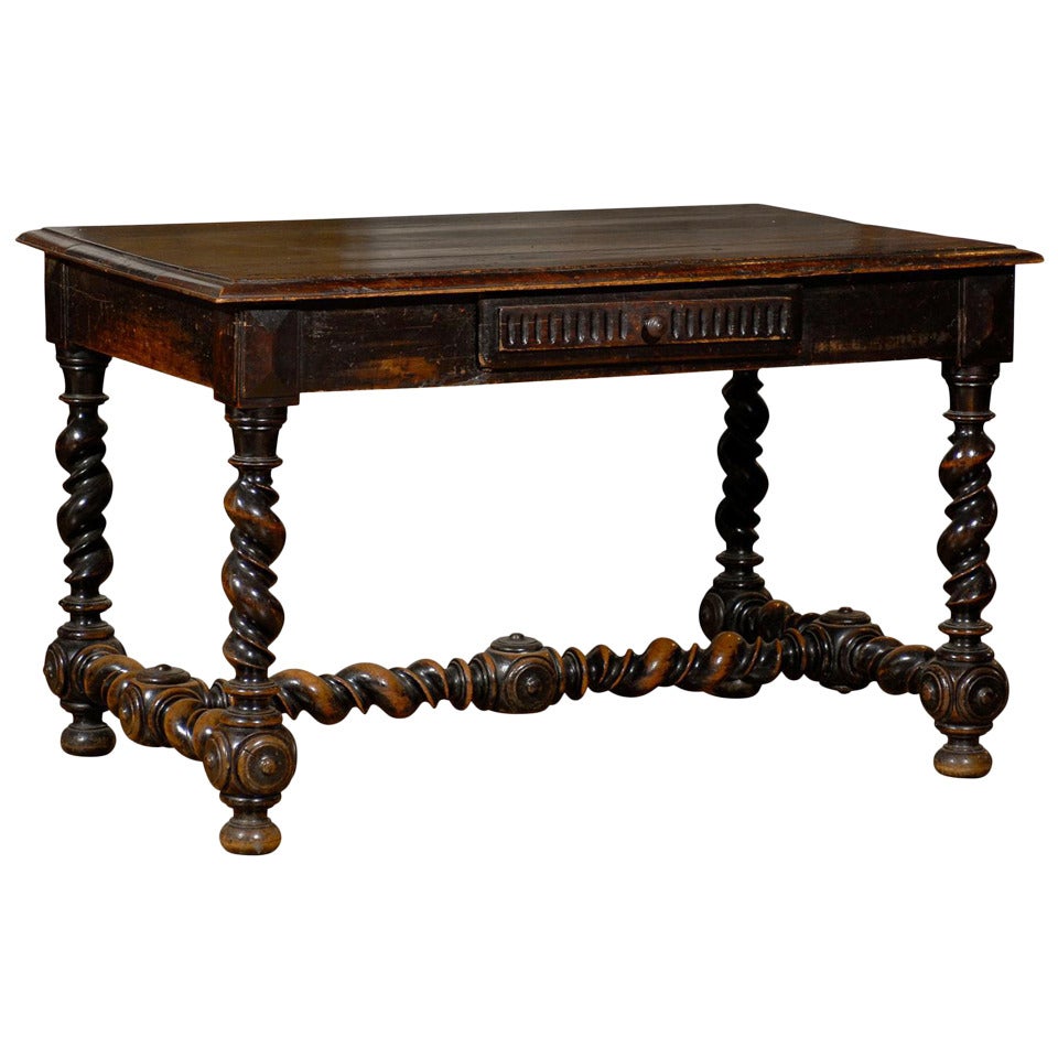 17th Century French Louis XIII Period Walnut Side Table with Barley-Twist Base For Sale