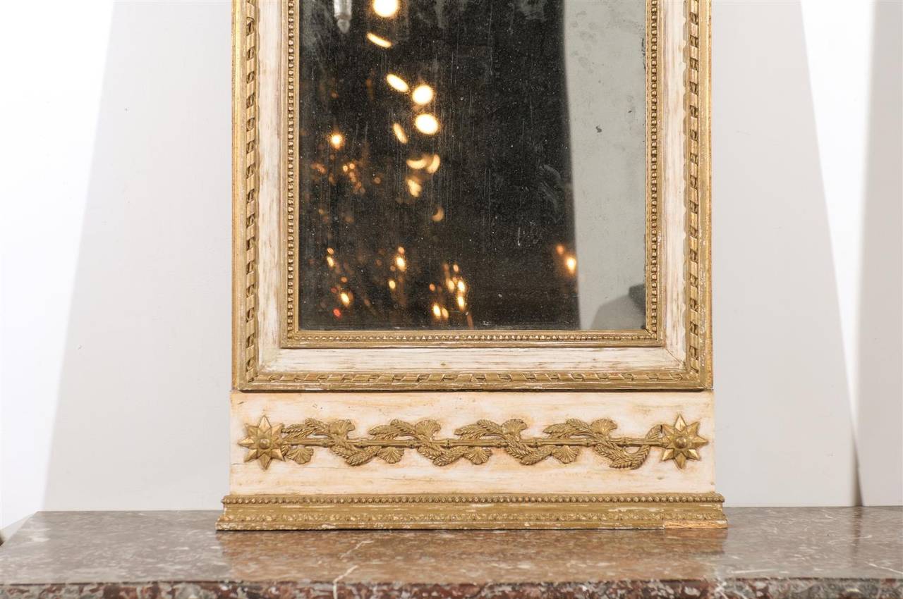 Wood Late 18th Century Swedish Gustavian Period Trumeau Mirror with Swag and Roses For Sale