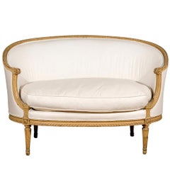 French Louis XVI Style Carved Wood Canapé with Wraparound Back, circa 1890