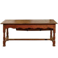 Antique French Wooden Pétrin Table with Original Dough Bin and Baluster Legs, circa 1750