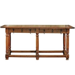 French Louis XIV Period Library Table with Hand-Forged Iron Accents and Drawers