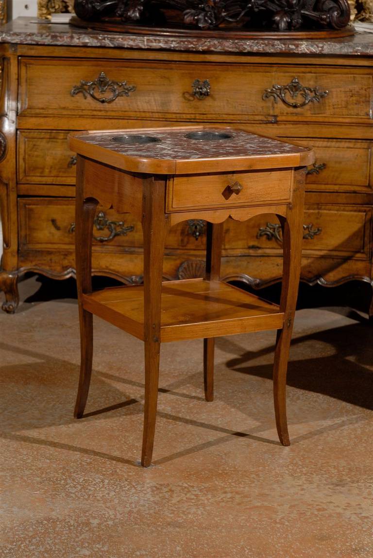 19th Century French Louis XV Style Cherry Rafraîchissoir with Red Marble Top, circa 1850