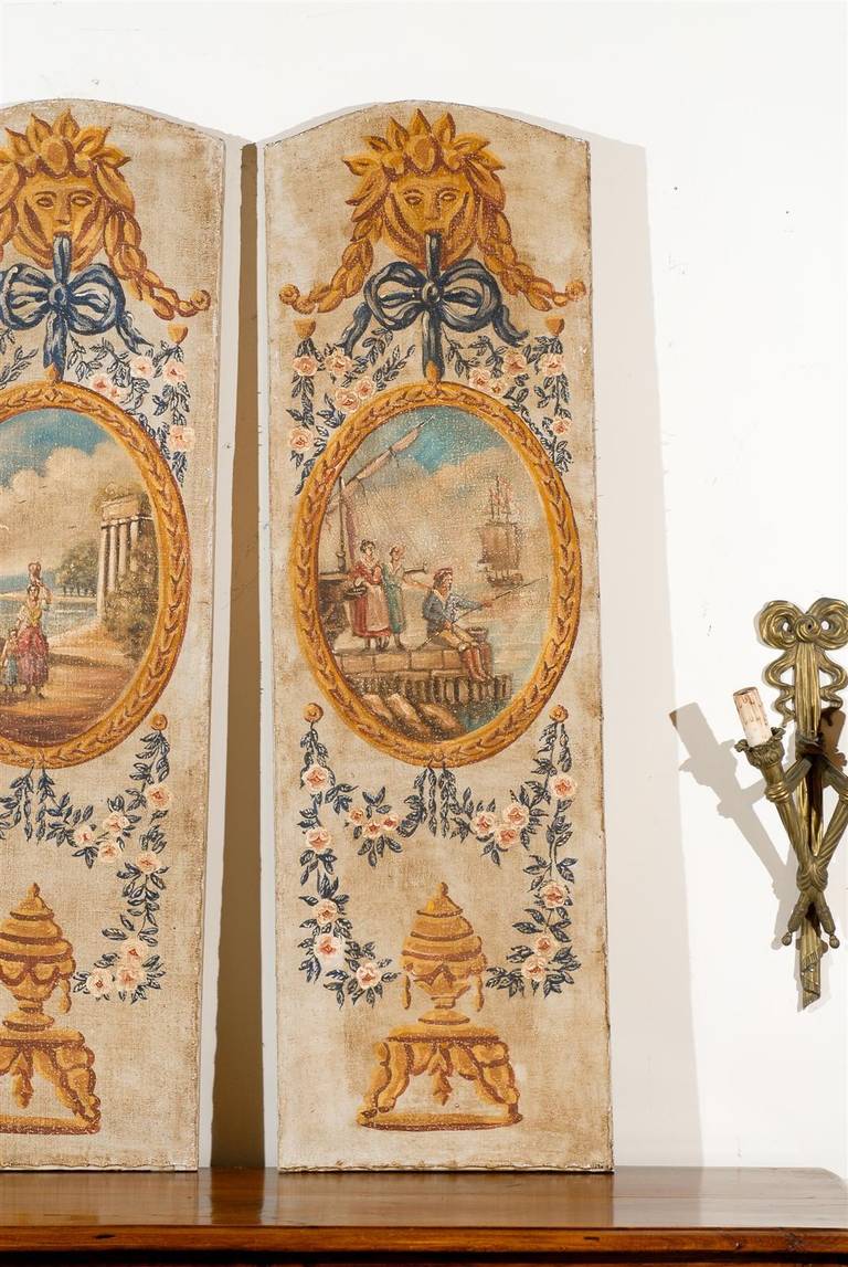 Set of Three French Vertical Oil on Canvas Louis XVI Style Decorative Panels 2