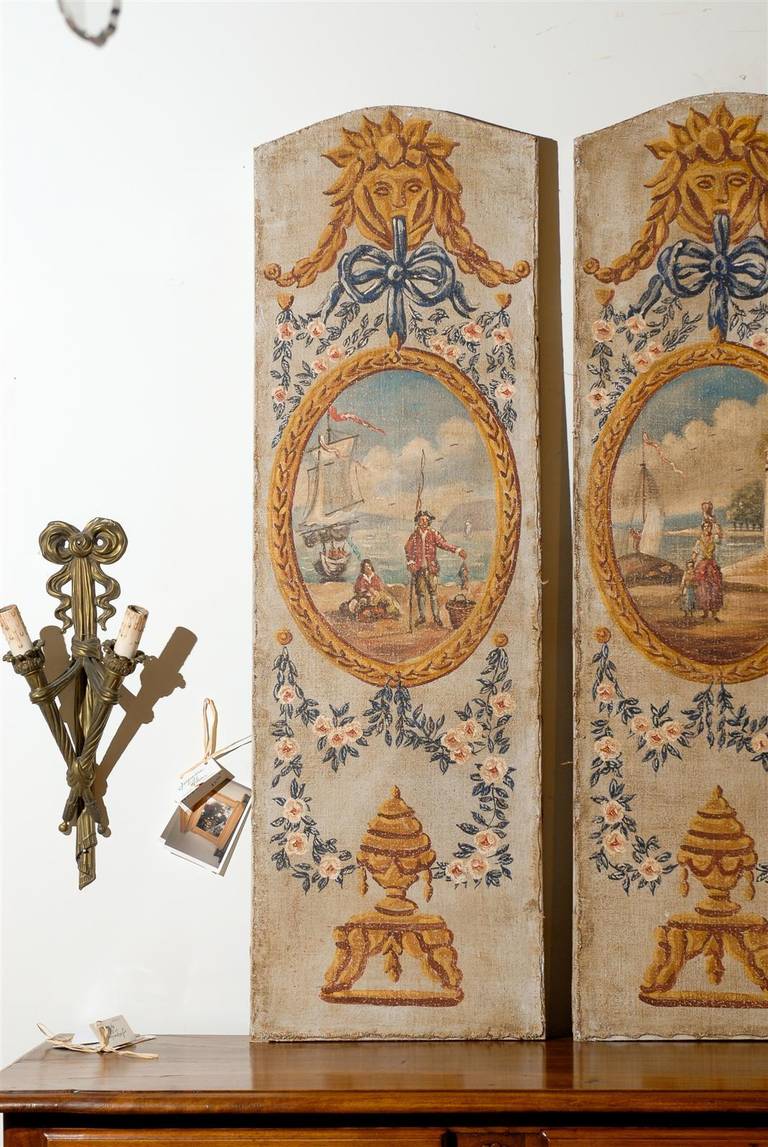 Set of Three French Vertical Oil on Canvas Louis XVI Style Decorative Panels 4