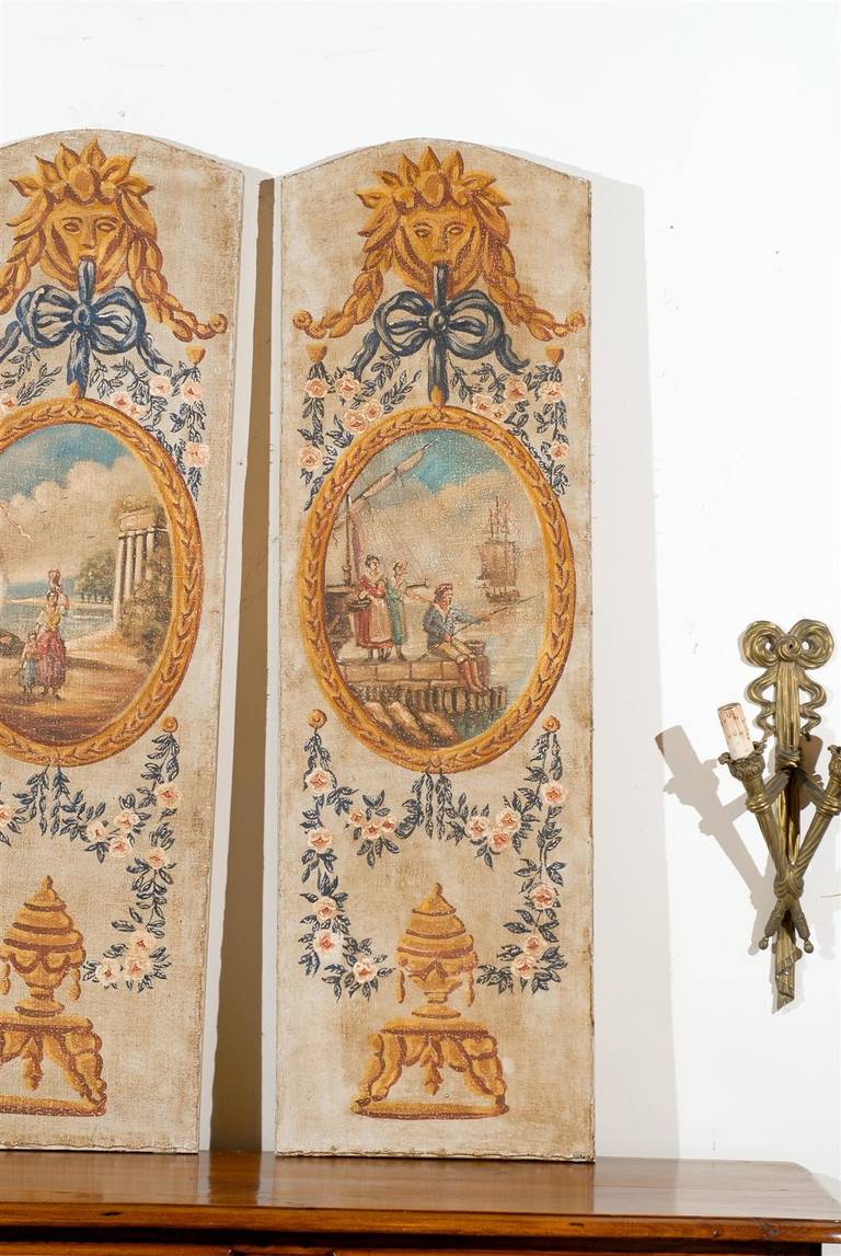 Set of Three French Vertical Oil on Canvas Louis XVI Style Decorative Panels 5