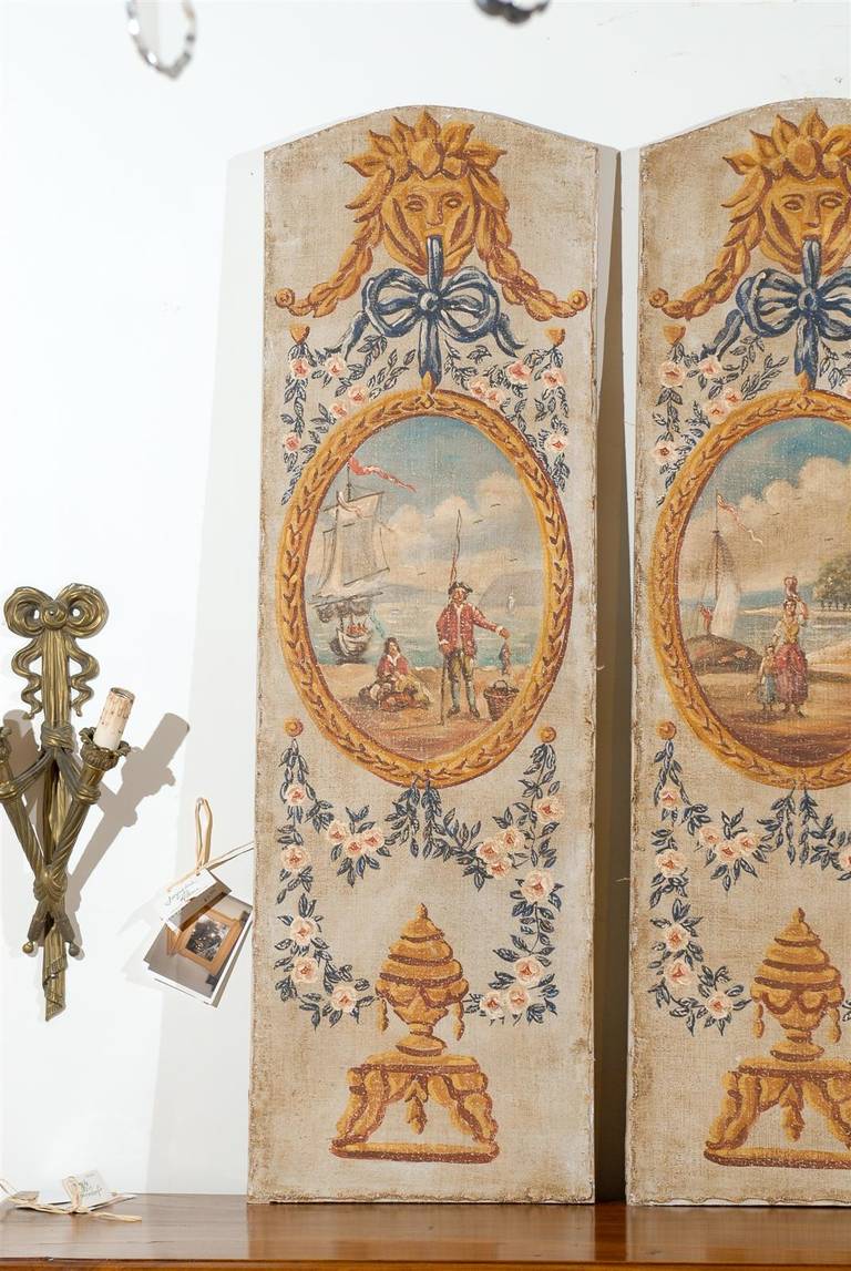 Set of Three French Vertical Oil on Canvas Louis XVI Style Decorative Panels 3