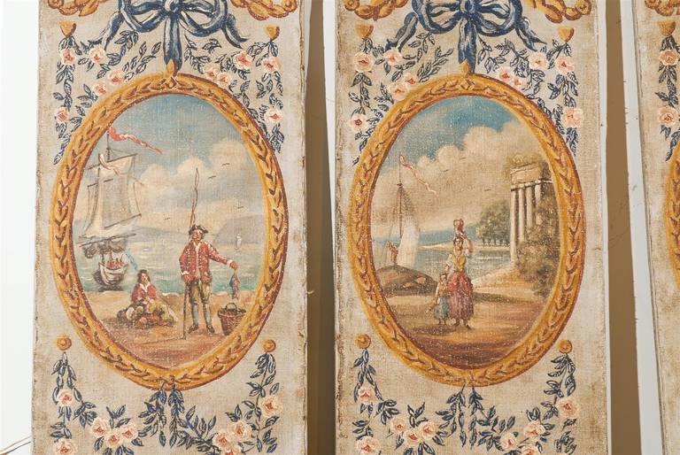 Set of Three French Vertical Oil on Canvas Louis XVI Style Decorative Panels 6