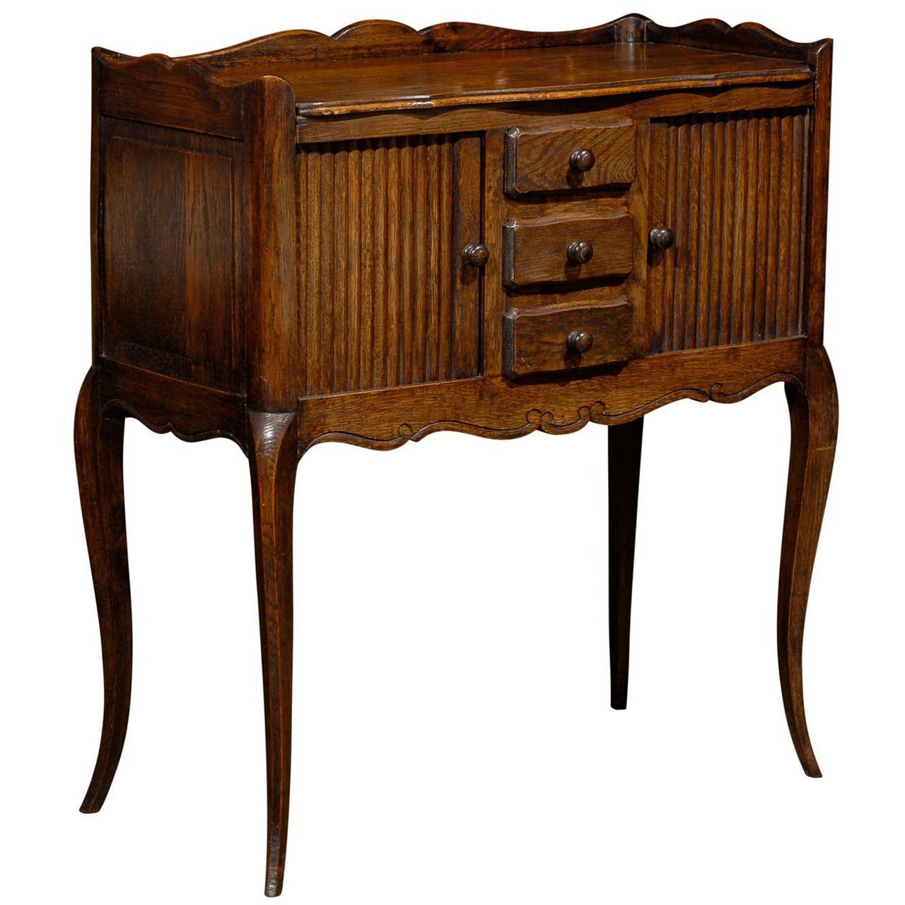 French Oak Table De Chevet with Sliding-Door Cabinets and Three Drawers, 1890s