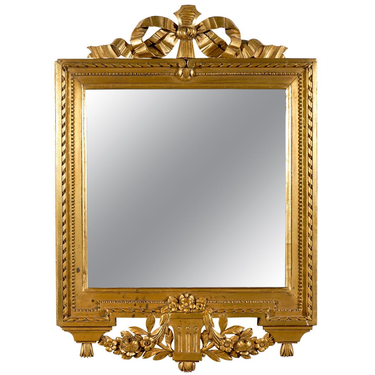 Swedish Gustavian Period Giltwood Mirror, circa 1780 with Ribbon-Carved Crest For Sale