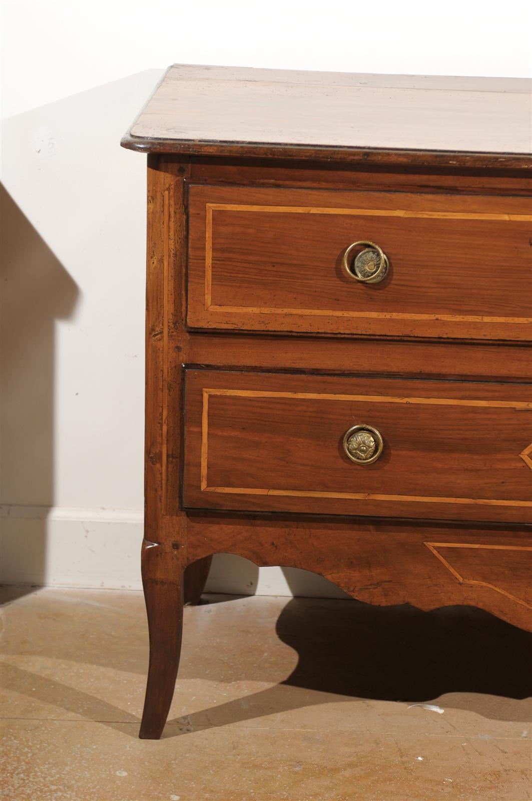 18th Century French Directoire Two-Drawer Walnut Commode with Banded Inlay from Provence For Sale