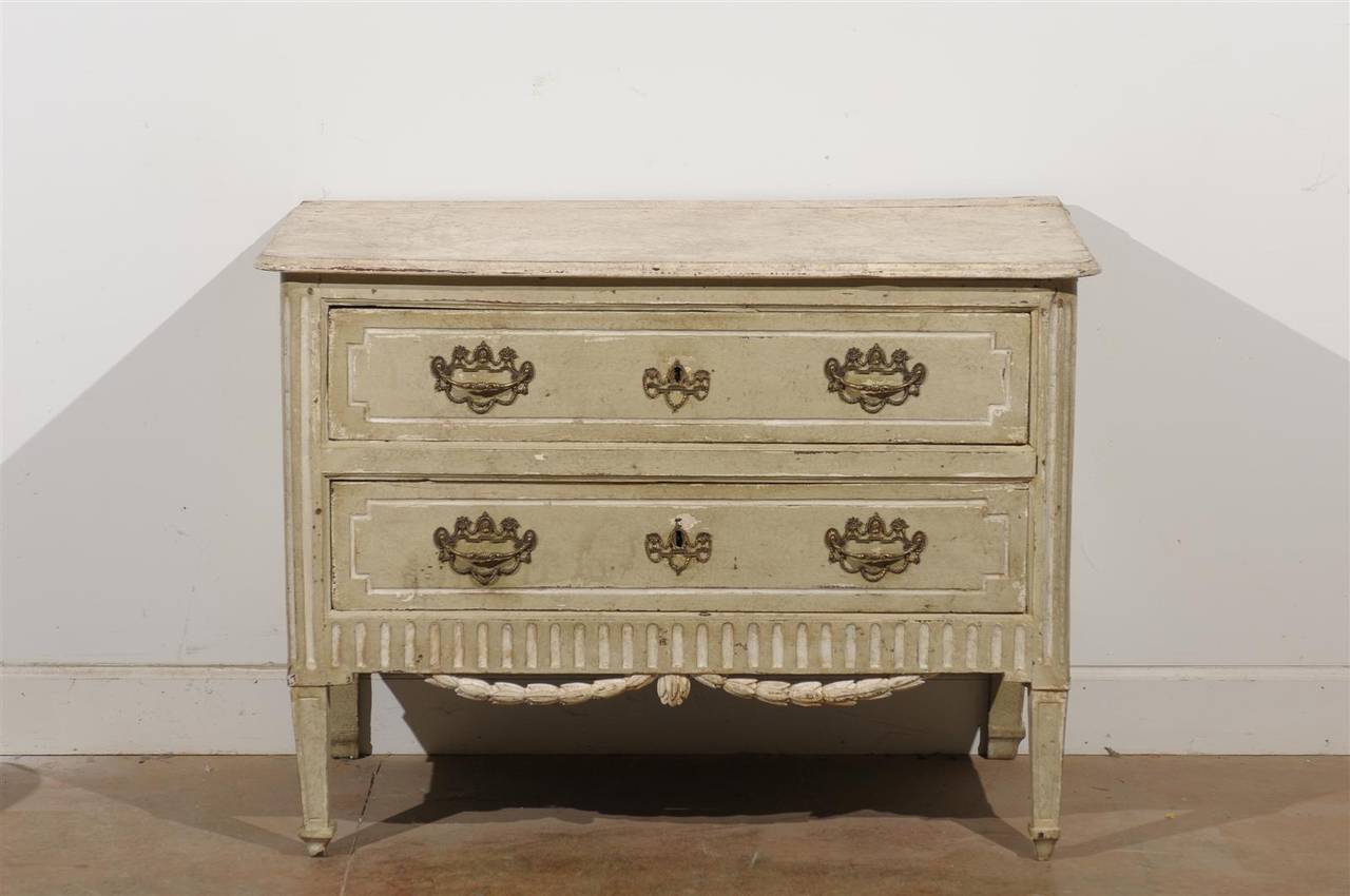 French Period Louis XVI Two-Drawer Commode with Carved Swag, circa 1780-1790 1