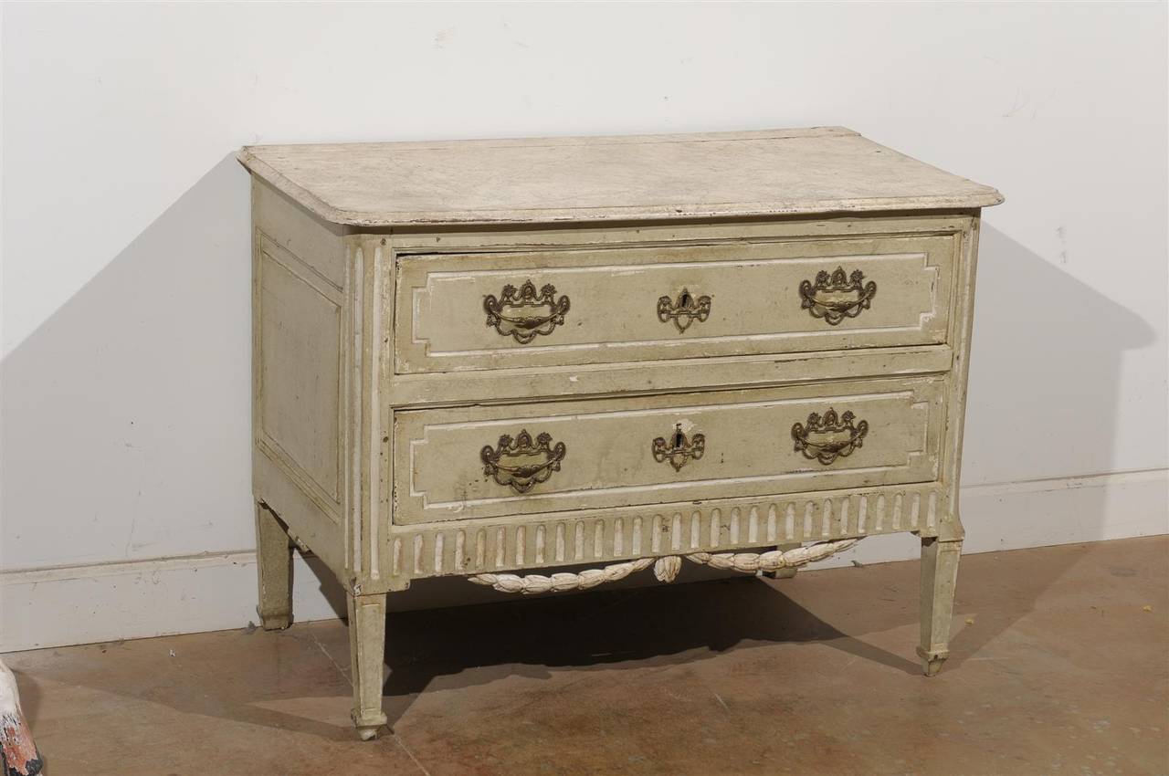 French Period Louis XVI Two-Drawer Commode with Carved Swag, circa 1780-1790 2