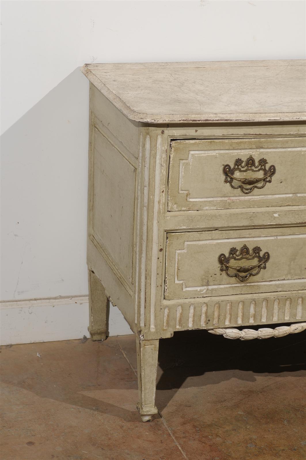 French Period Louis XVI Two-Drawer Commode with Carved Swag, circa 1780-1790 In Good Condition In Atlanta, GA