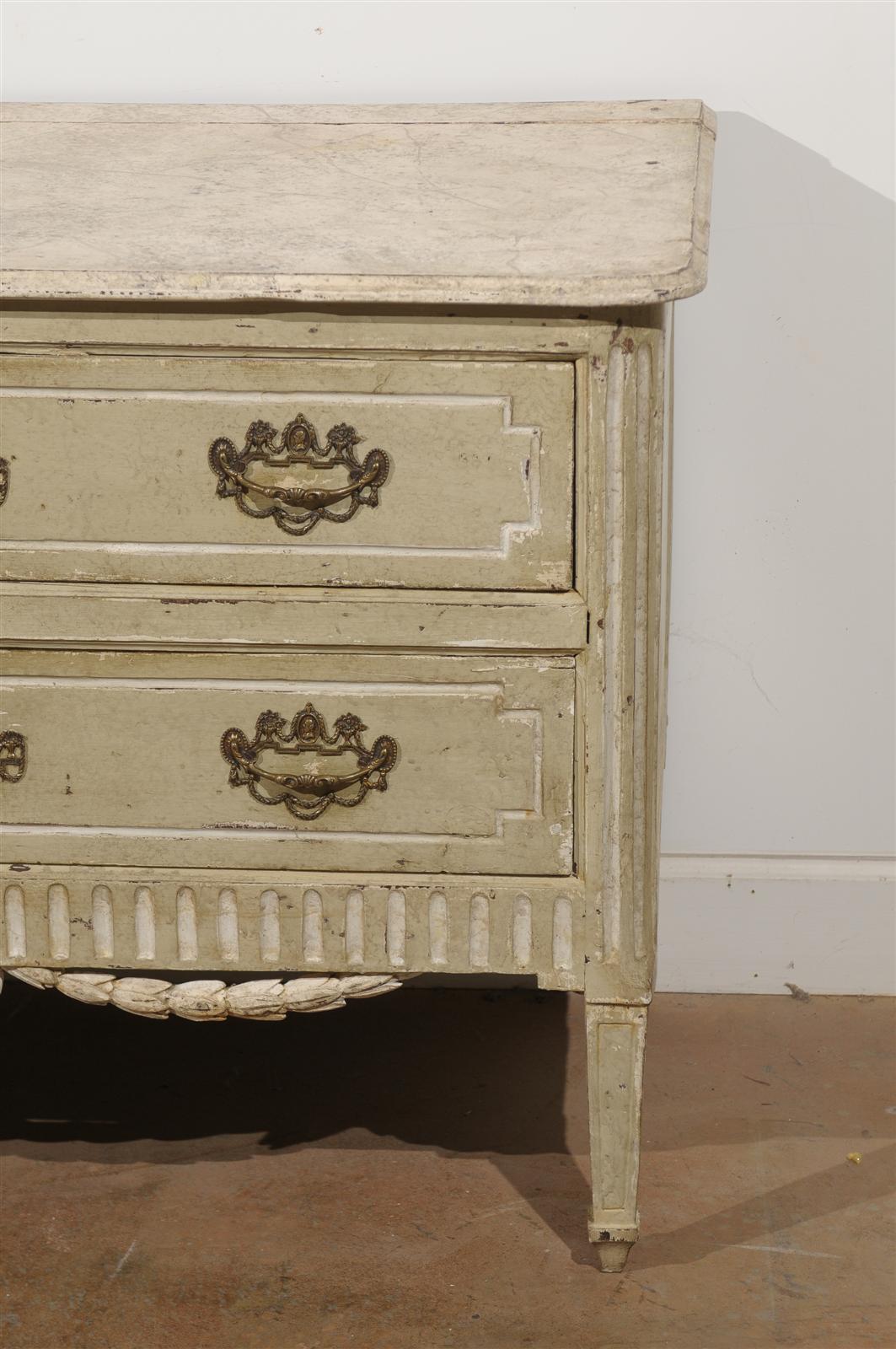 18th Century French Period Louis XVI Two-Drawer Commode with Carved Swag, circa 1780-1790