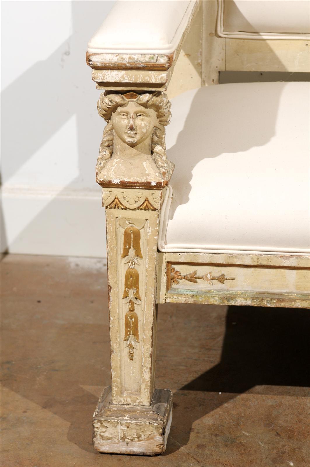 Neoclassical 1820s, Tuscan Upholstered Wooden Bench with Classical Figures 2