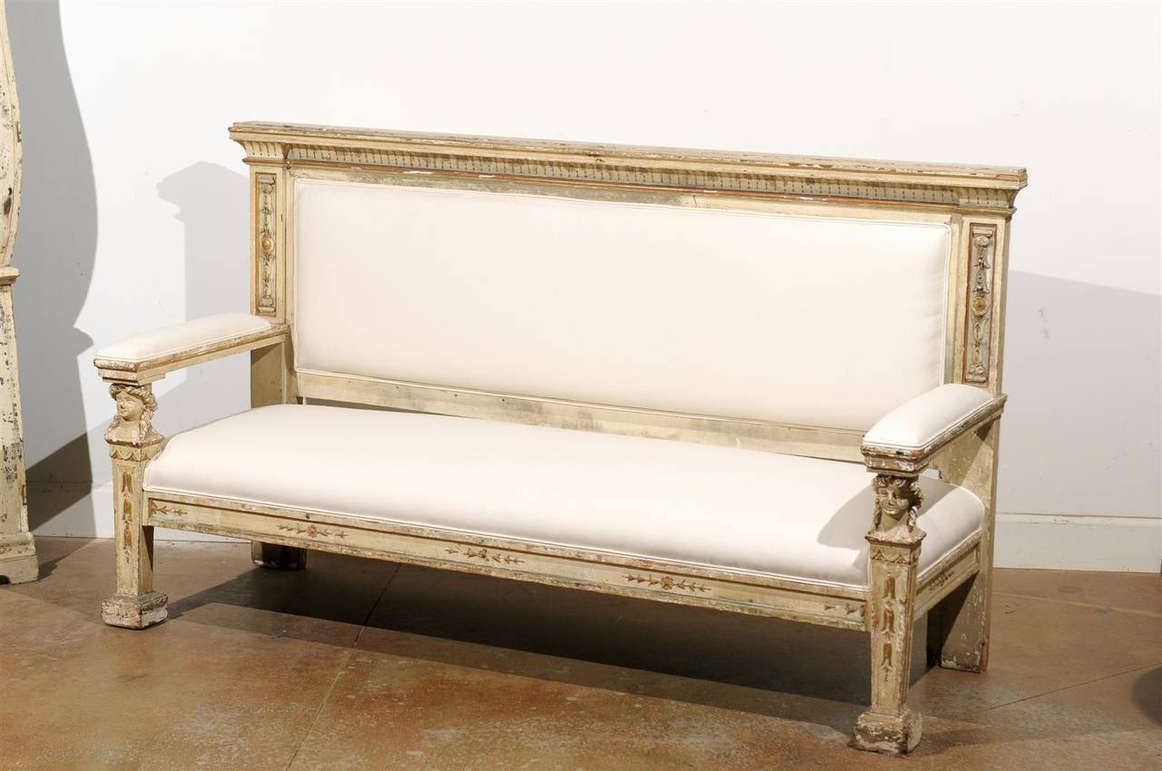 Neoclassical 1820s, Tuscan Upholstered Wooden Bench with Classical Figures 4