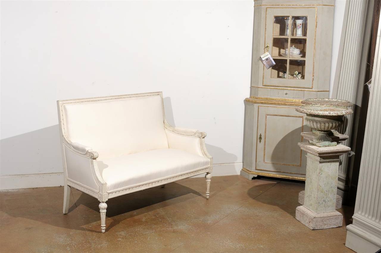 Swedish Neoclassical Revival Two-Seat Carved and Painted Sofa, circa 1880 In Good Condition In Atlanta, GA