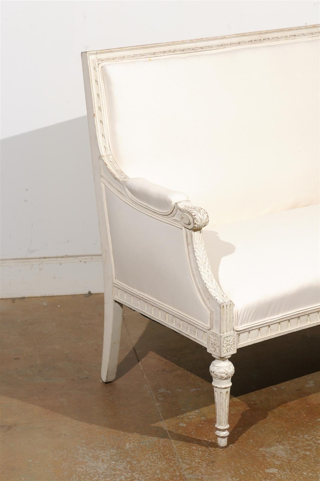 19th Century Swedish Neoclassical Revival Two-Seat Carved and Painted Sofa, circa 1880