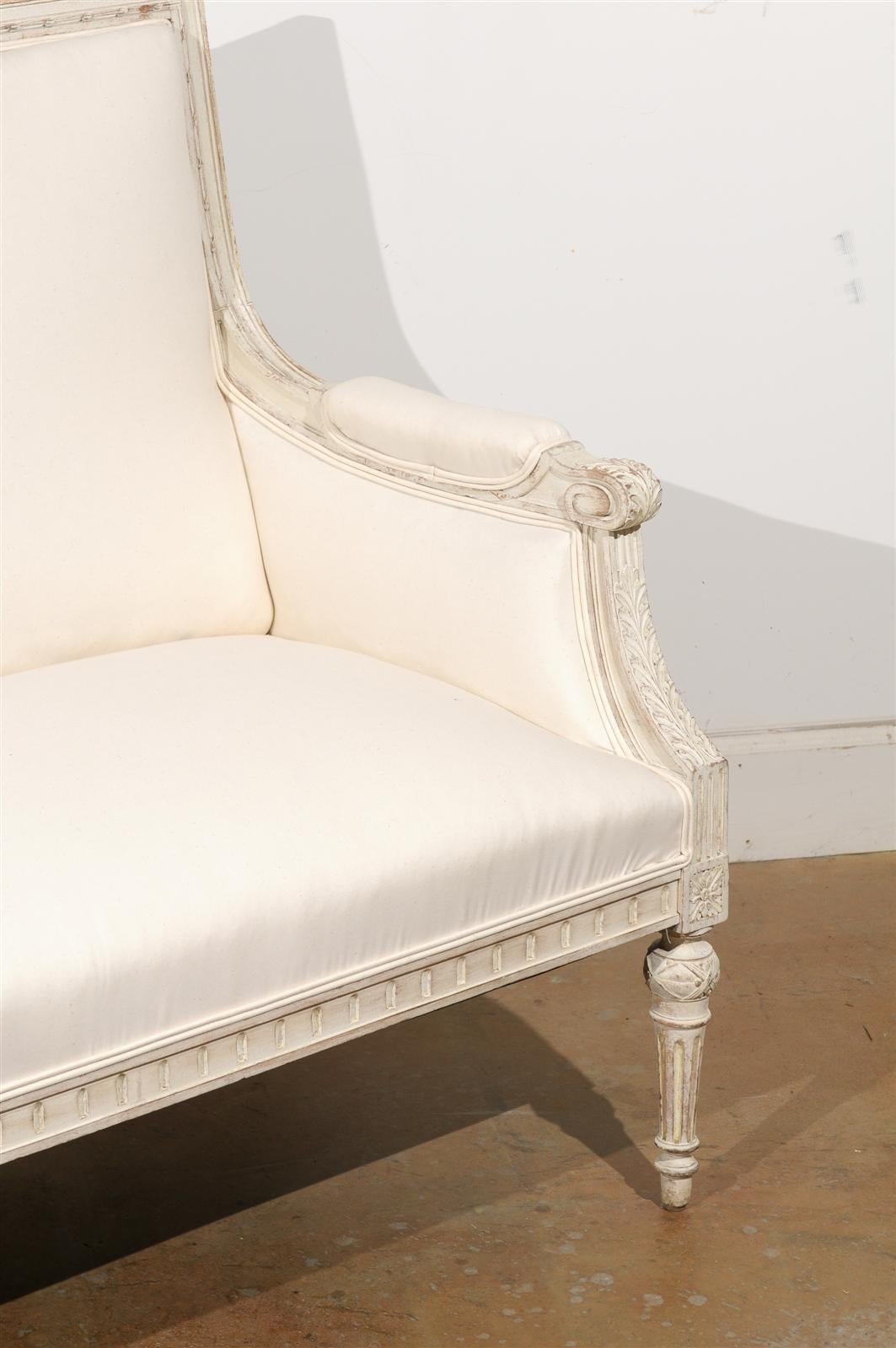 Upholstery Swedish Neoclassical Revival Two-Seat Carved and Painted Sofa, circa 1880
