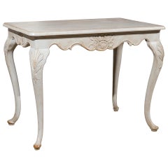Swedish Rococo Revival Painted Wood Side Table with Scalloped Apron, circa 1890