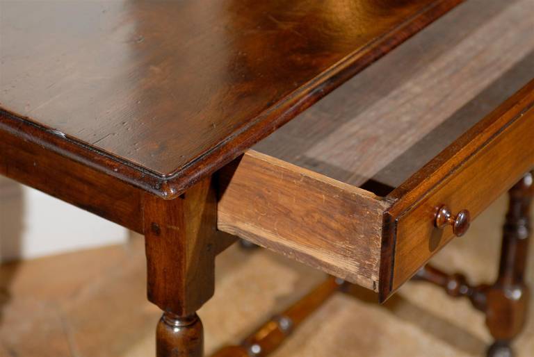 French Walnut Side Table with Spindle-Shaped Legs and Cross Stretcher 2