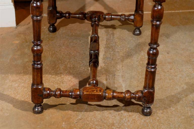 French Walnut Side Table with Spindle-Shaped Legs and Cross Stretcher 5