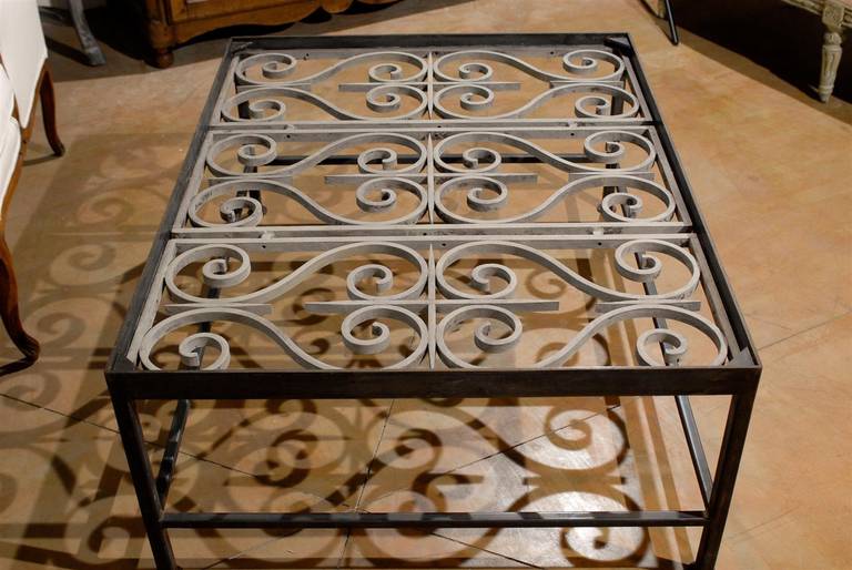 Iron Rectangular Coffee Table Made of French 1850s Painted Ironwork Balcony 2