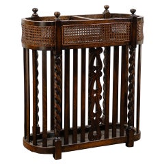 English Victorian Wood and Cane Umbrella Stand with Turned Supports and Volutes