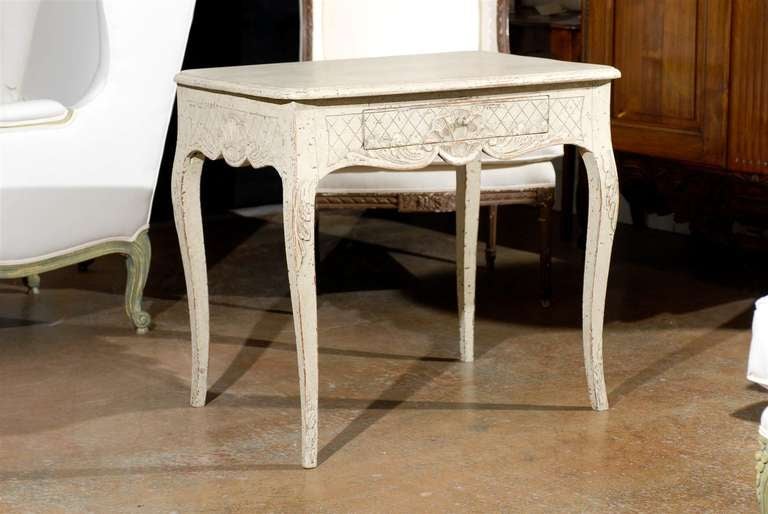 18th Century Painted Swedish Table with One Drawer- Rococo Style. Please Note This Item is an Antique and is One of a Kind. 