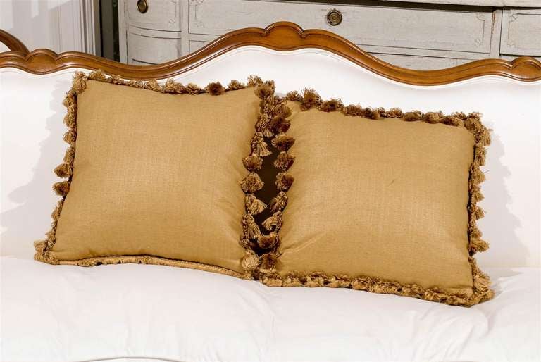 Rococo Pair of French Aubusson Antique Pillows 'Brown & Red & Gold'