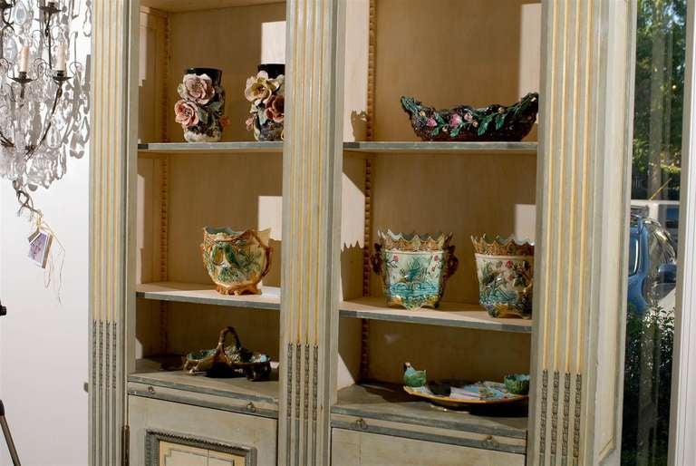 French Maison Jansen Louis XVI Style Painted Bookcase with Lotiform Pilasters In Good Condition In Atlanta, GA