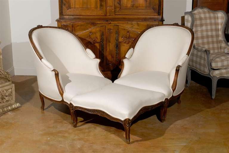 French Louis XV Style Walnut Duchesse Brisée, circa 1880 with New Upholstery 1