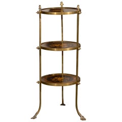 French Brass and Marquetry Three-Tiered Étagère with Floral Motifs, circa 1870