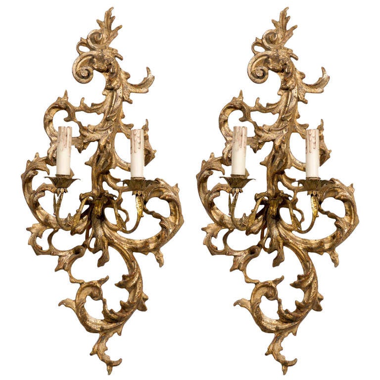 French Rococo Revival giltwood sconces, ca. 1850, offered by Jacqueline Adams Antiques