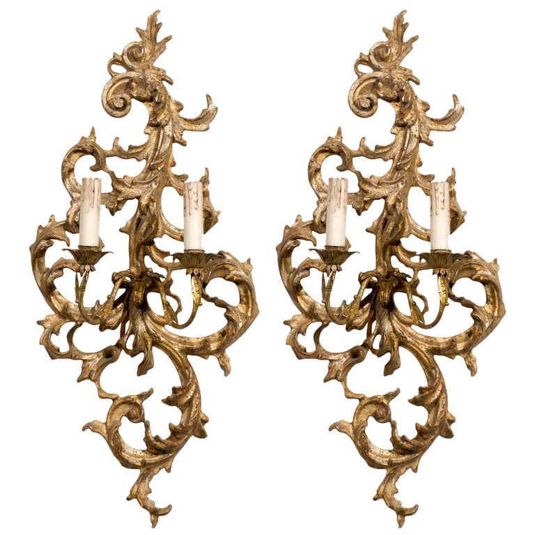 Pair of French 1850s Rococo Revival Giltwood Two-Light Sconces For Sale ...
