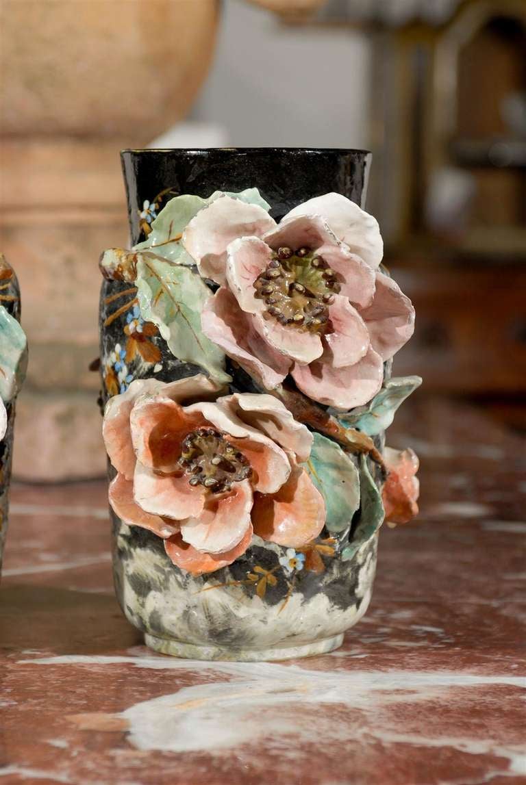 Pair of Barbotine Vases In Excellent Condition In Atlanta, GA