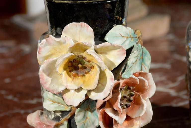 19th Century Pair of Barbotine Vases