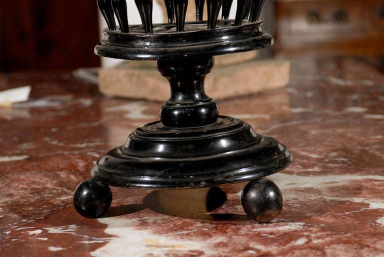 19th Century Dutch 1840s Ebonized Wood Jardinière with Brass Liner and Turned Spindles For Sale