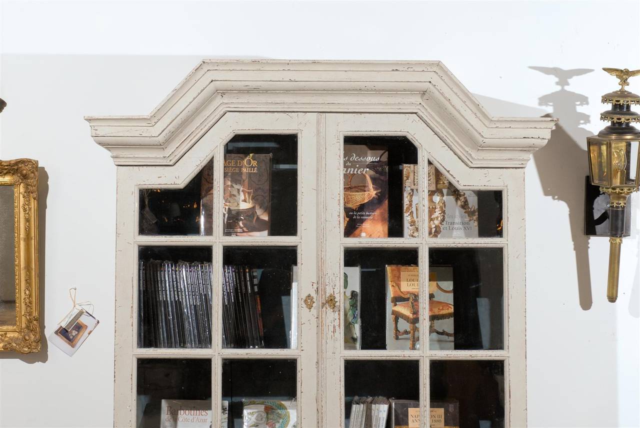 19th Century Swedish 1810 Baroque Painted Wood Cabinet with Glass Doors and Five Drawers