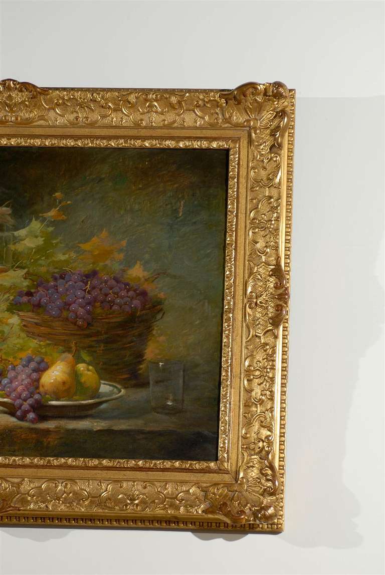 French 1860s Still-Life Painting by Agénorie Monique Laurenceau in Gilt Frame In Good Condition For Sale In Atlanta, GA