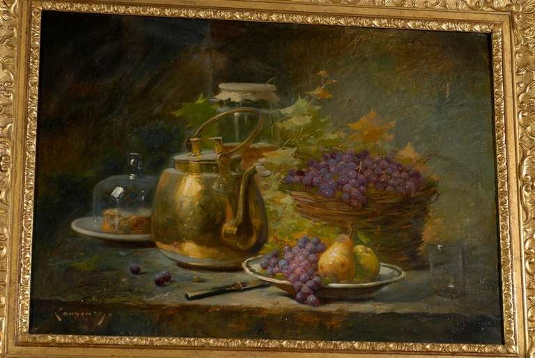 French 1860s Still-Life Painting by Agénorie Monique Laurenceau in Gilt Frame For Sale 1