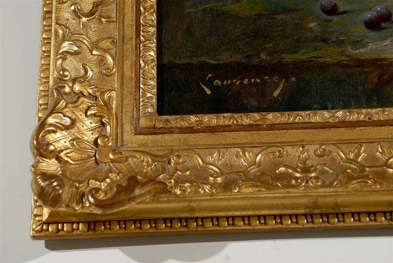 French 1860s Still-Life Painting by Agénorie Monique Laurenceau in Gilt Frame For Sale 2